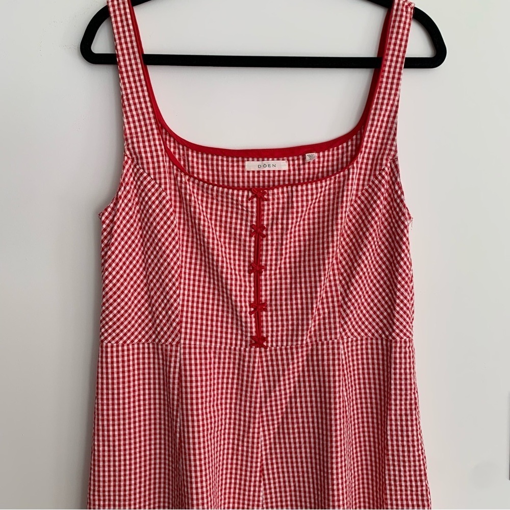 Doen Delaney Cotton Bow A Line Midi Maxi Dress Red Rouje La Maddalena Gingham - Picture 9 of 15